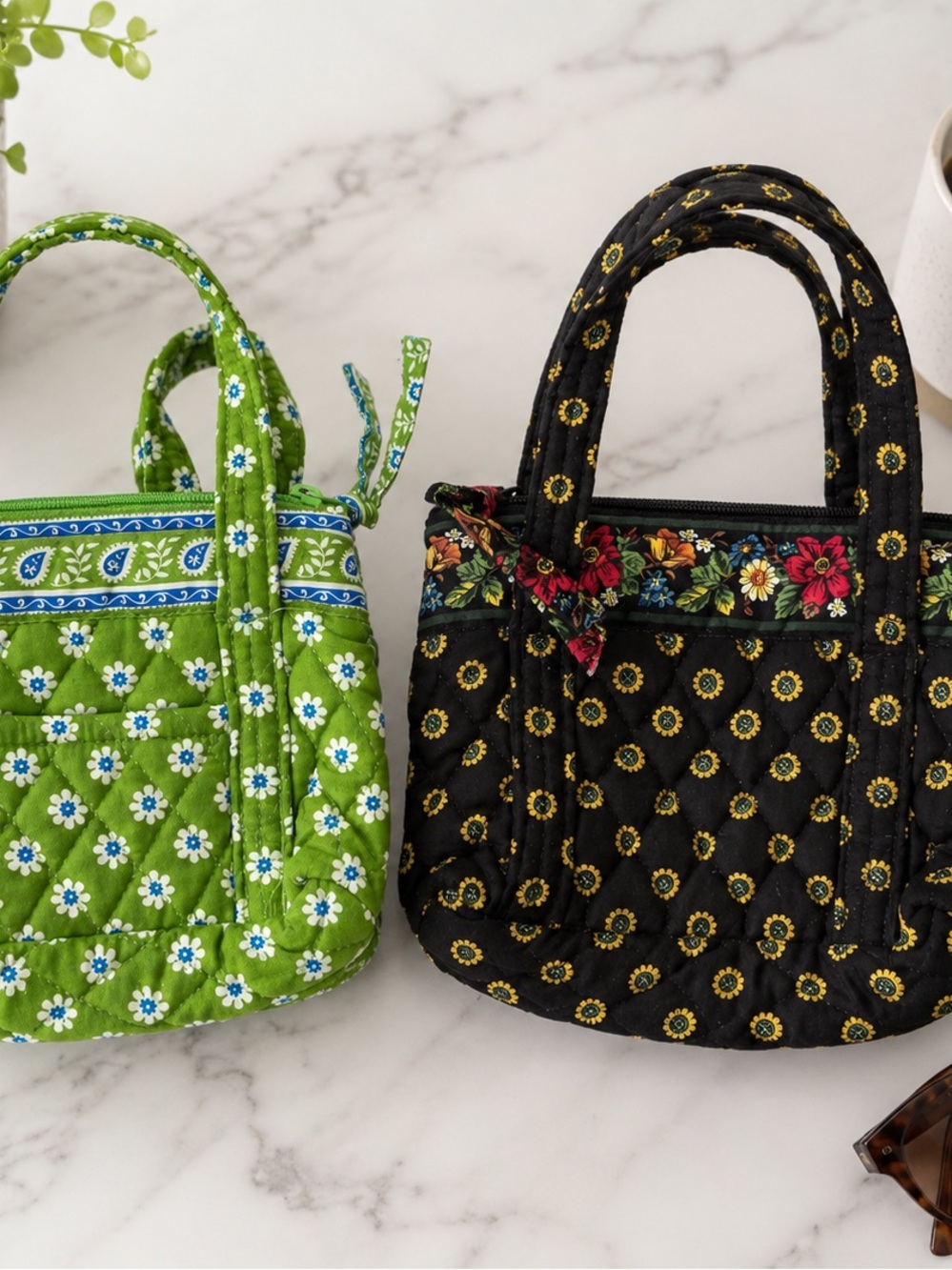 Vera Bradley Green/Black Floral Quilted Mini Totes